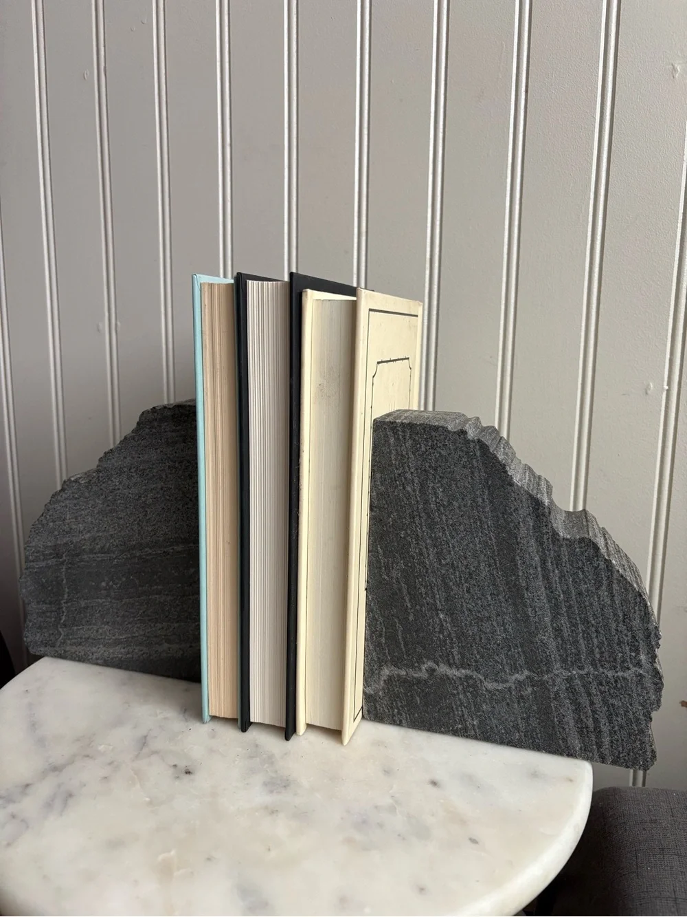 Chiseled Granite Bookends Pair Set of 2 Brutalist Mid-Century Modern MCM Stone